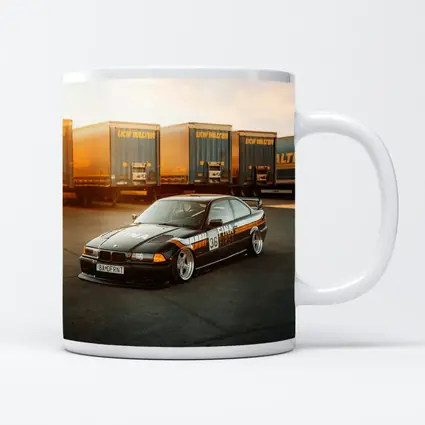 BMW E36 Black Stance Coupe Parking Lot