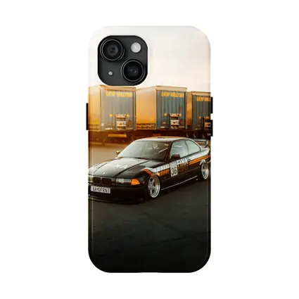 BMW E36 Black Stance Coupe Parking Lot
