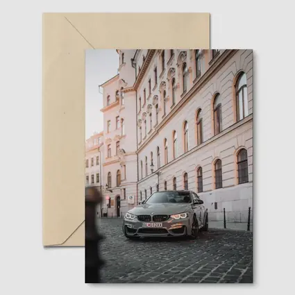 BMW M3 Gray Parked On Cobblestone Street