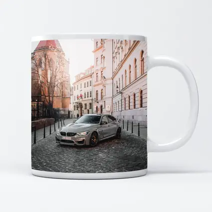 BMW M3 Silver Sedan European Cobblestone Street