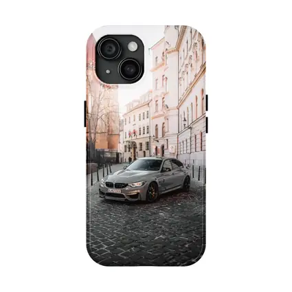 BMW M3 Silver Sedan European Cobblestone Street