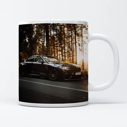 BMW M4 Black Coupe Forest Sunset Road