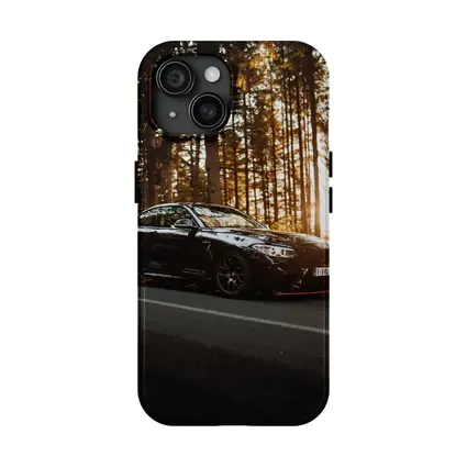 BMW M4 Black Coupe Forest Sunset Road
