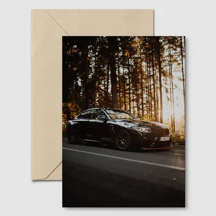 BMW M4 Black Coupe Forest Sunset Road