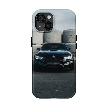 Black BMW M4 Front View Industrial Background