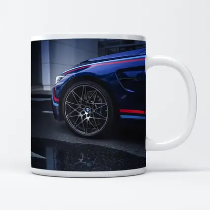 BMW M4 Blue Racing Stripes Wet Pavement
