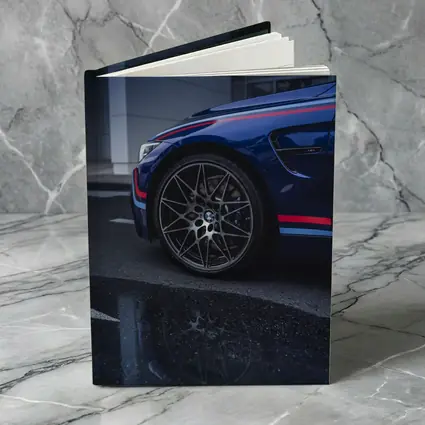 BMW M4 Blue Racing Stripes Wet Pavement