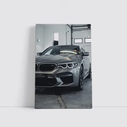 BMW M5 Gray Sedan Garage Close Up