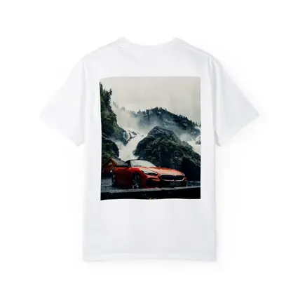BMW Z4 Red Roadster Misty Waterfall Background