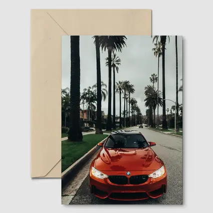 BMW M4 Orange Sportscar Palm Tree Street