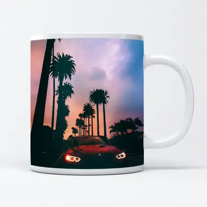 BMW Red Car Palm Trees Sunset Sky