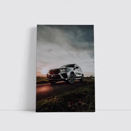 BMW X5M Silver SUV Dramatic Cloudy Sunset