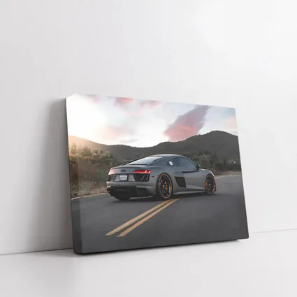 Audi R8 Gray Supercar Mountain Sunset Road