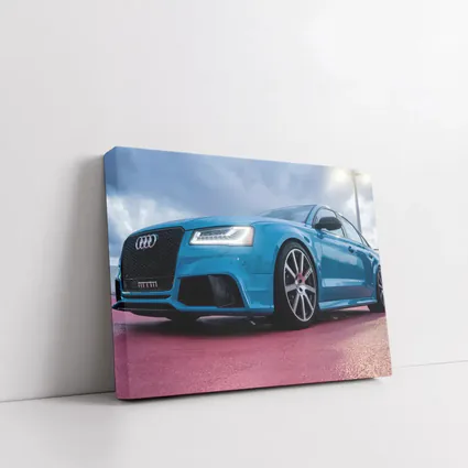 Audi RS Blue Sedan Dramatic Sky Background