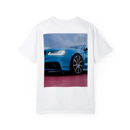 Audi RS Blue Sedan Dramatic Sky Background