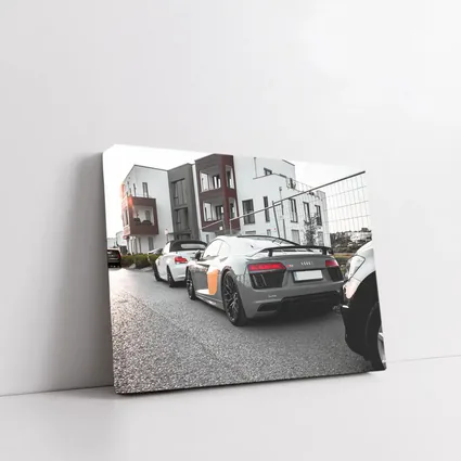 Audi R8 Gray Supercar Parked Urban Setting