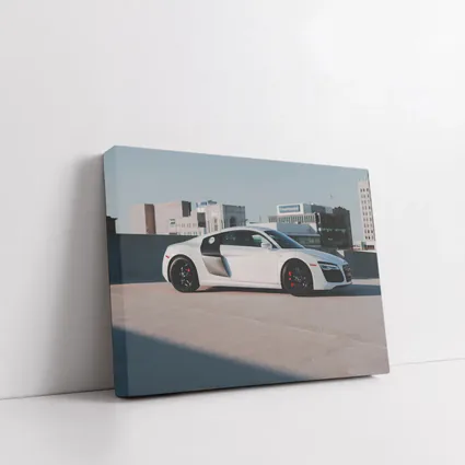 White Audi R8 on City Rooftop