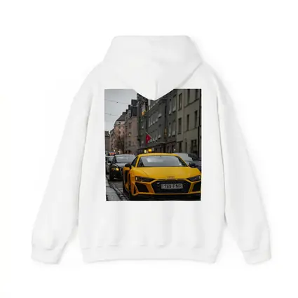 Yellow Audi R8 Wet City Street