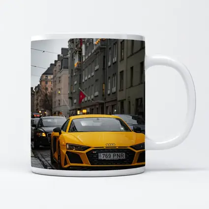 Yellow Audi R8 Wet City Street