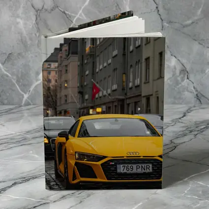 Yellow Audi R8 Wet City Street