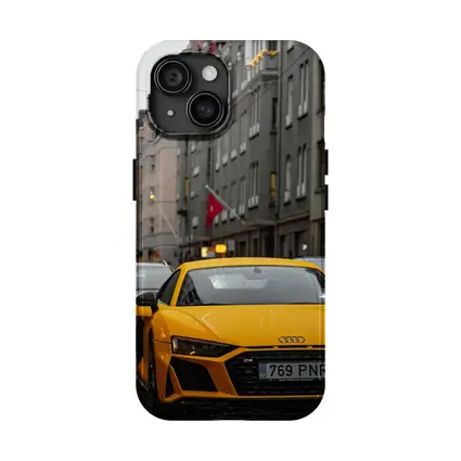 Yellow Audi R8 Wet City Street