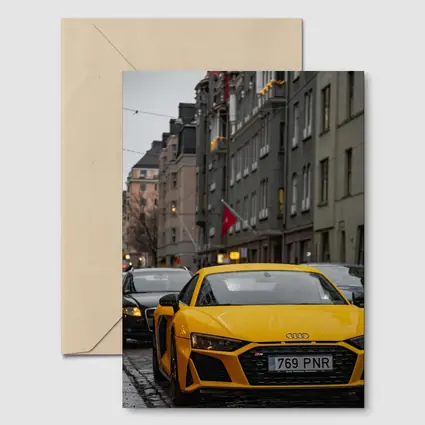 Yellow Audi R8 Wet City Street
