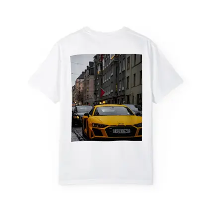 Yellow Audi R8 Wet City Street