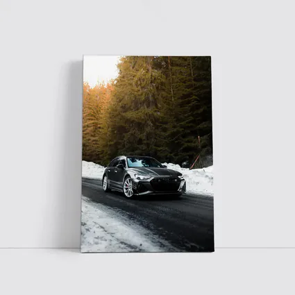 Audi RS6 Avant Black Winter Forest Road