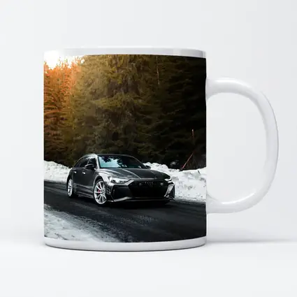 Audi RS6 Avant Black Winter Forest Road