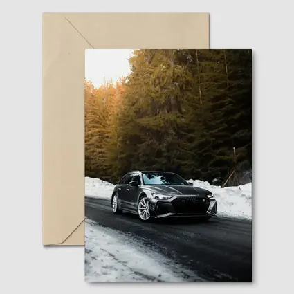 Audi RS6 Avant Black Winter Forest Road