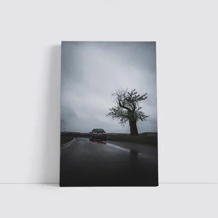 Audi Sedan Rainy Road Moody Gray Sky