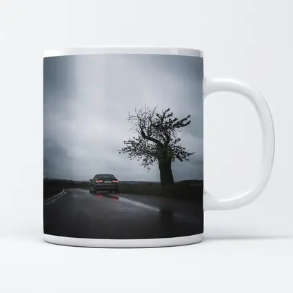 Audi Sedan Rainy Road Moody Gray Sky
