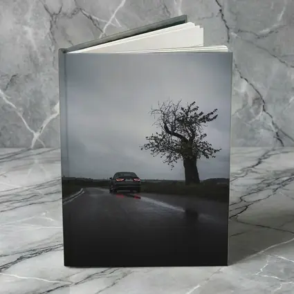 Audi Sedan Rainy Road Moody Gray Sky