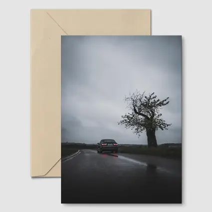 Audi Sedan Rainy Road Moody Gray Sky