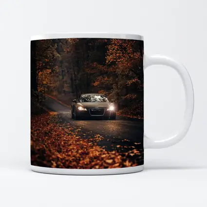 Audi R8 on Dark Autumn Forest Road