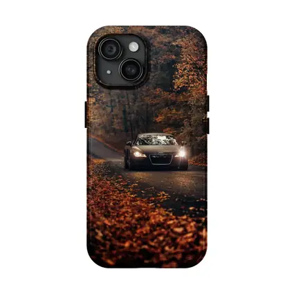 Audi R8 on Dark Autumn Forest Road