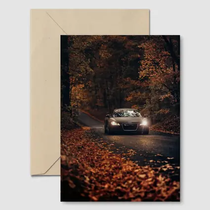Audi R8 on Dark Autumn Forest Road