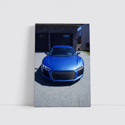 Audi R8 Blue Supercar Front View Driveway
