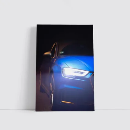Audi A3 Blue Headlights Glowing Dark Night