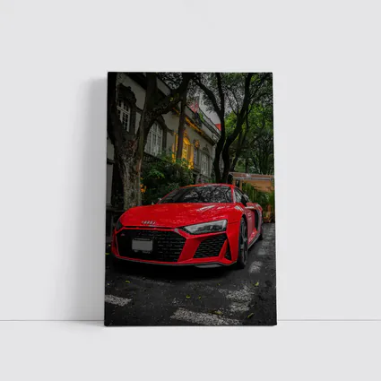 Red Audi R8 Parked On Tree Lined Street