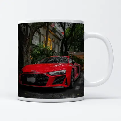 Red Audi R8 Parked On Tree Lined Street
