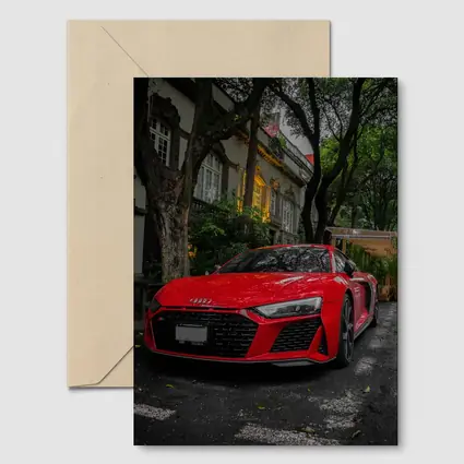 Red Audi R8 Parked On Tree Lined Street
