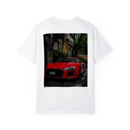 Red Audi R8 Parked On Tree Lined Street