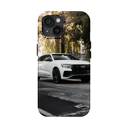 Audi Q8 White SUV Street Trees