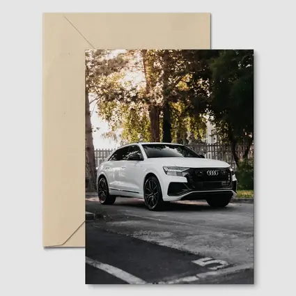 Audi Q8 White SUV Street Trees