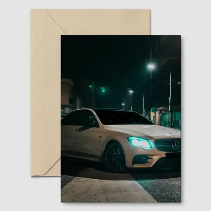 Mercedes E Class White Night City Street
