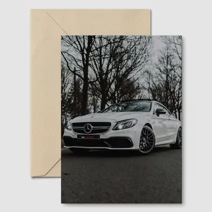 Mercedes AMG C63 White Road Trees