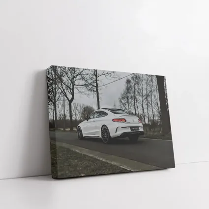 Mercedes AMG C63 White Coupe Road