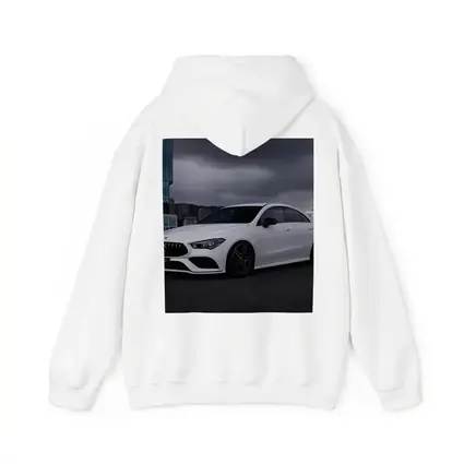 Mercedes CLA White Sedan Stormy City