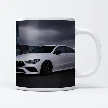 Mercedes CLA White Sedan Stormy City